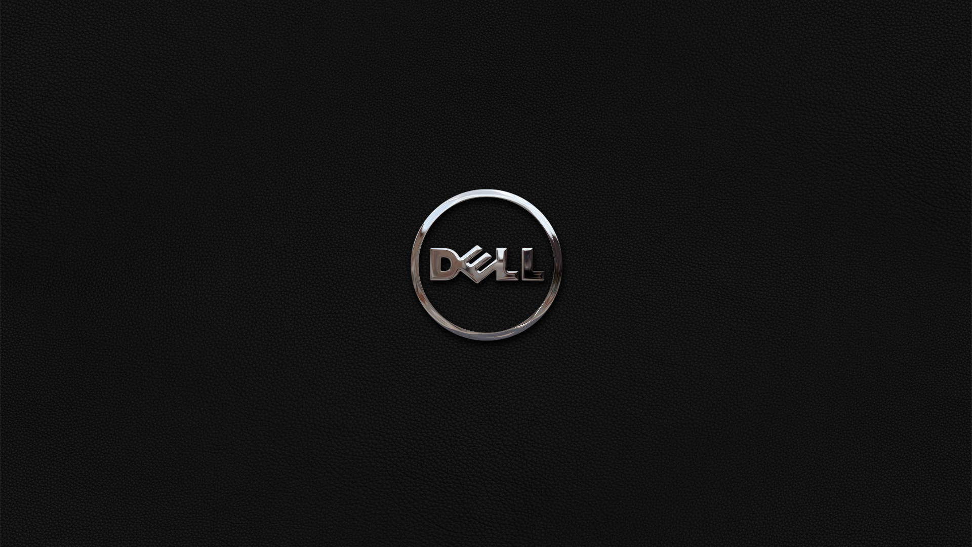 dell HD 桌布 壁紙 — 閃亮銀色Dell標誌置於有紋理的黑色皮革背景中央。