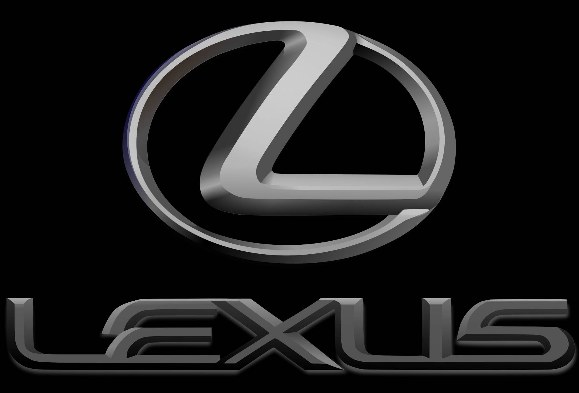 lexus logo 桌布 壁紙 — 閃亮鍍鉻 Lexus 標誌，橢圓形內有風格化的 'L'，置於純黑色背景上。