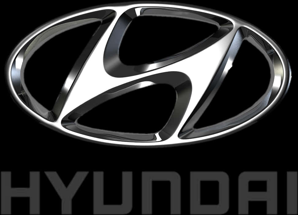 Hyundai Logo 桌布 壁紙 — 閃亮鍍鉻Hyundai標誌，搭配流暢金屬曲線，置於純黑背景上。