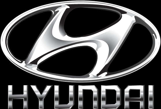 Hyundai Logo 桌布 壁紙 — 閃亮鍍鉻現代標誌，粗體金屬字體在純黑背景上格外醒目。