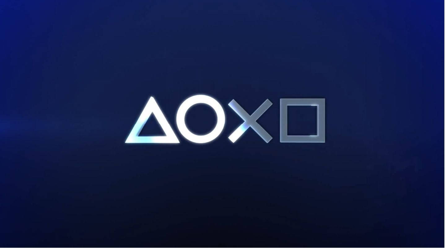 PlayStation 桌布 壁紙 — 閃爍的PlayStation控制器標誌在深藍色漸變背景上發光。