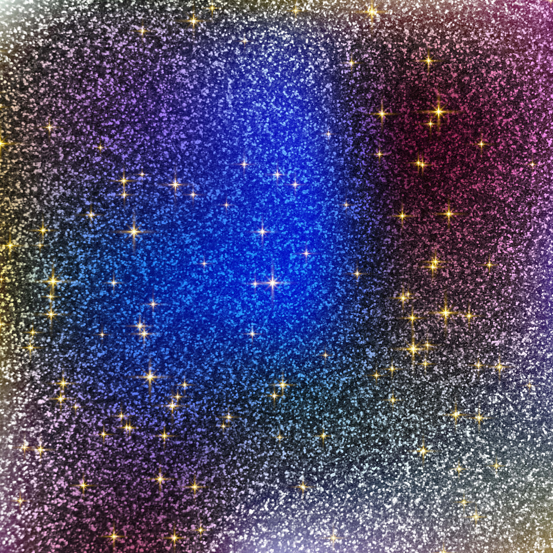 Glitter background with a shimmering texture. Aesthetic glitter background with blank space 壁紙 — 閃爍的宇宙背景，在藍色、紫色和粉紅色的漸變中點綴著閃閃發光的金色星星。