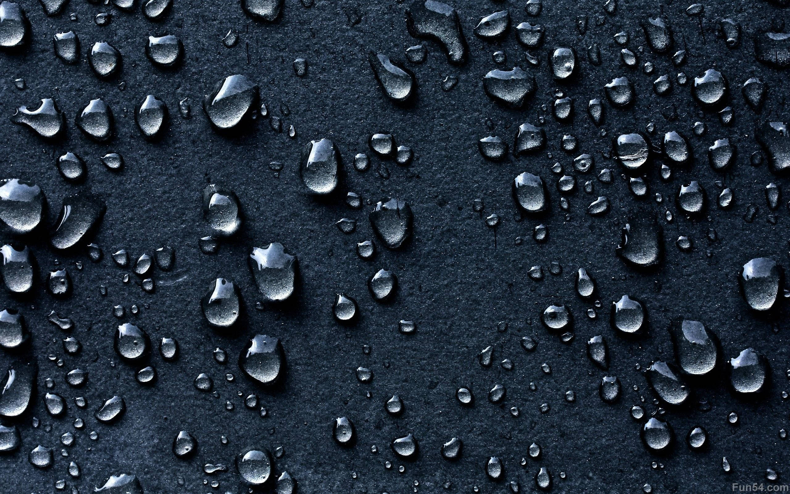 Water Drops 桌布 壁紙 — 閃爍的水滴停留在霧面黑色表面上，反射柔和環境光線。