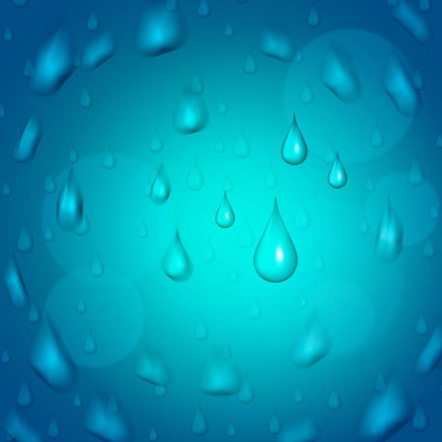 Raining 桌布 壁紙 — 閃爍的水滴懸浮在帶有柔和散景圓圈的漸層青綠色背景上。