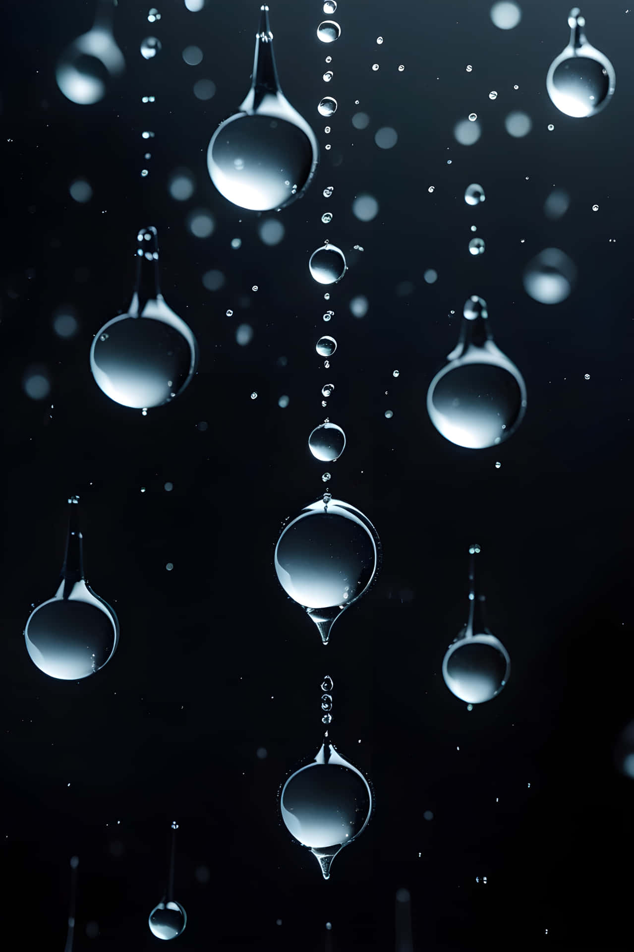 waters non-wetness wallpaper 壁紙 — 閃爍的水滴懸浮在深黑色背景上，營造出寧靜簡約的抽象構圖。