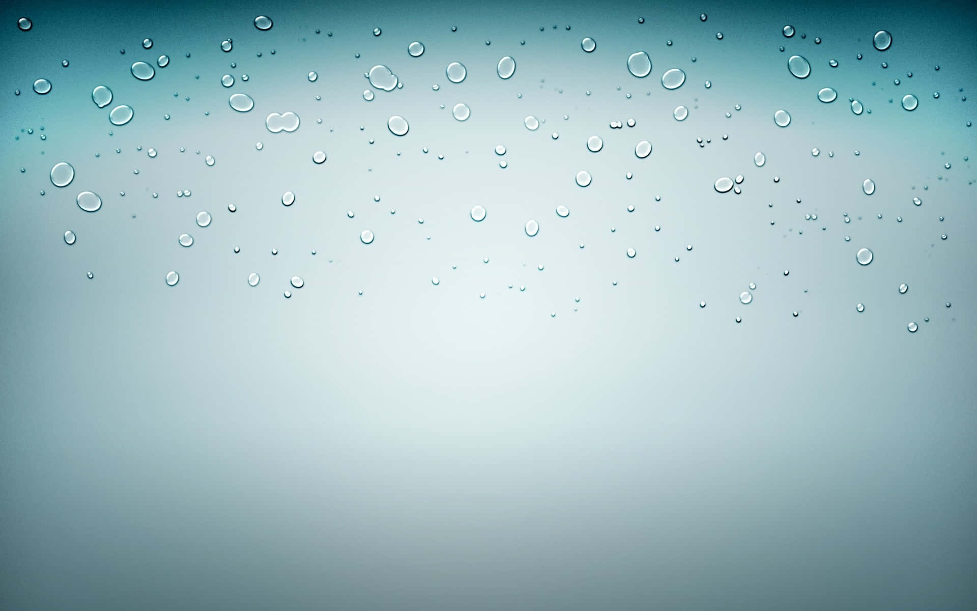 iOS 4 桌布 壁紙 — 閃爍的水珠依附在玻璃表面，背景為柔和的青綠色漸變。