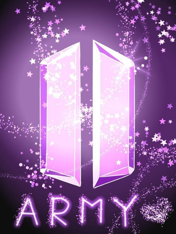 發光的紫色標誌，帶有星星和閃爍文字的ARMY。 — BTS 防彈少年團 粉絲 女孩 GIF 壁紙