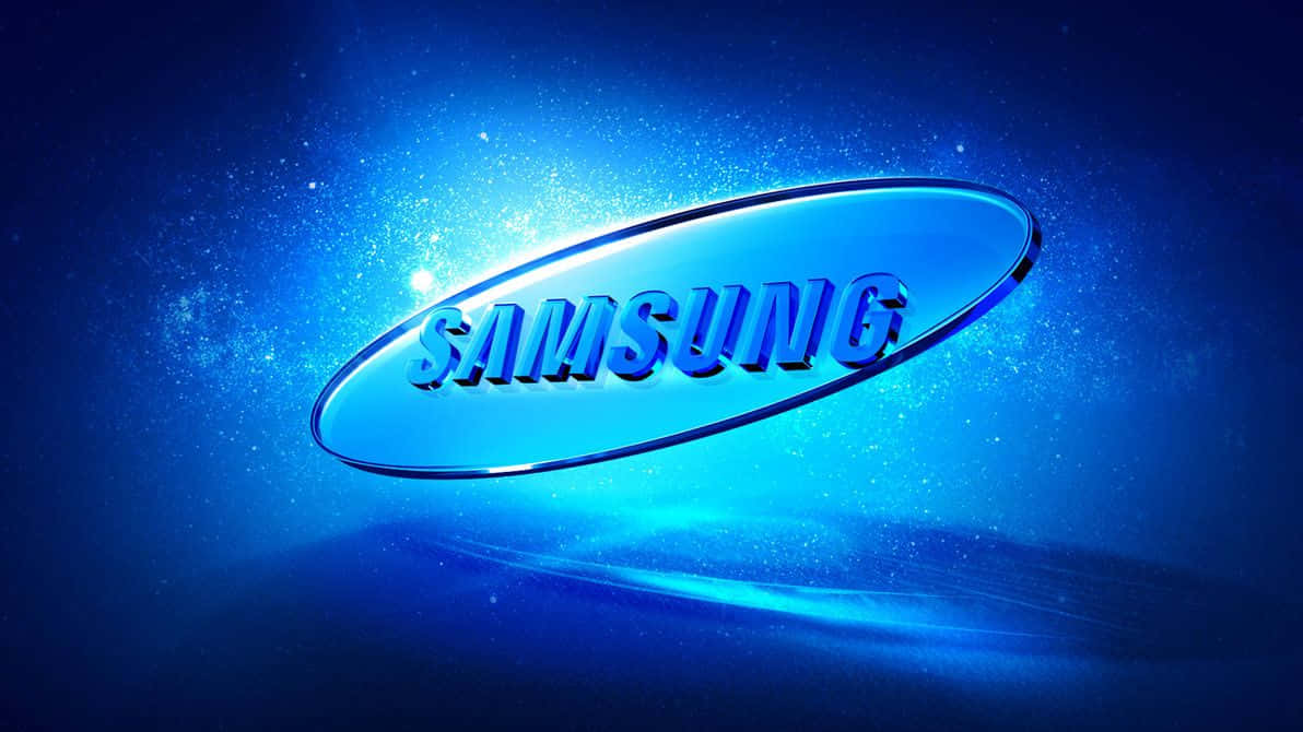 三星 桌布 壁紙 — 閃爍的藍色Samsung標誌在宇宙星空背景下發出耀眼的光芒。