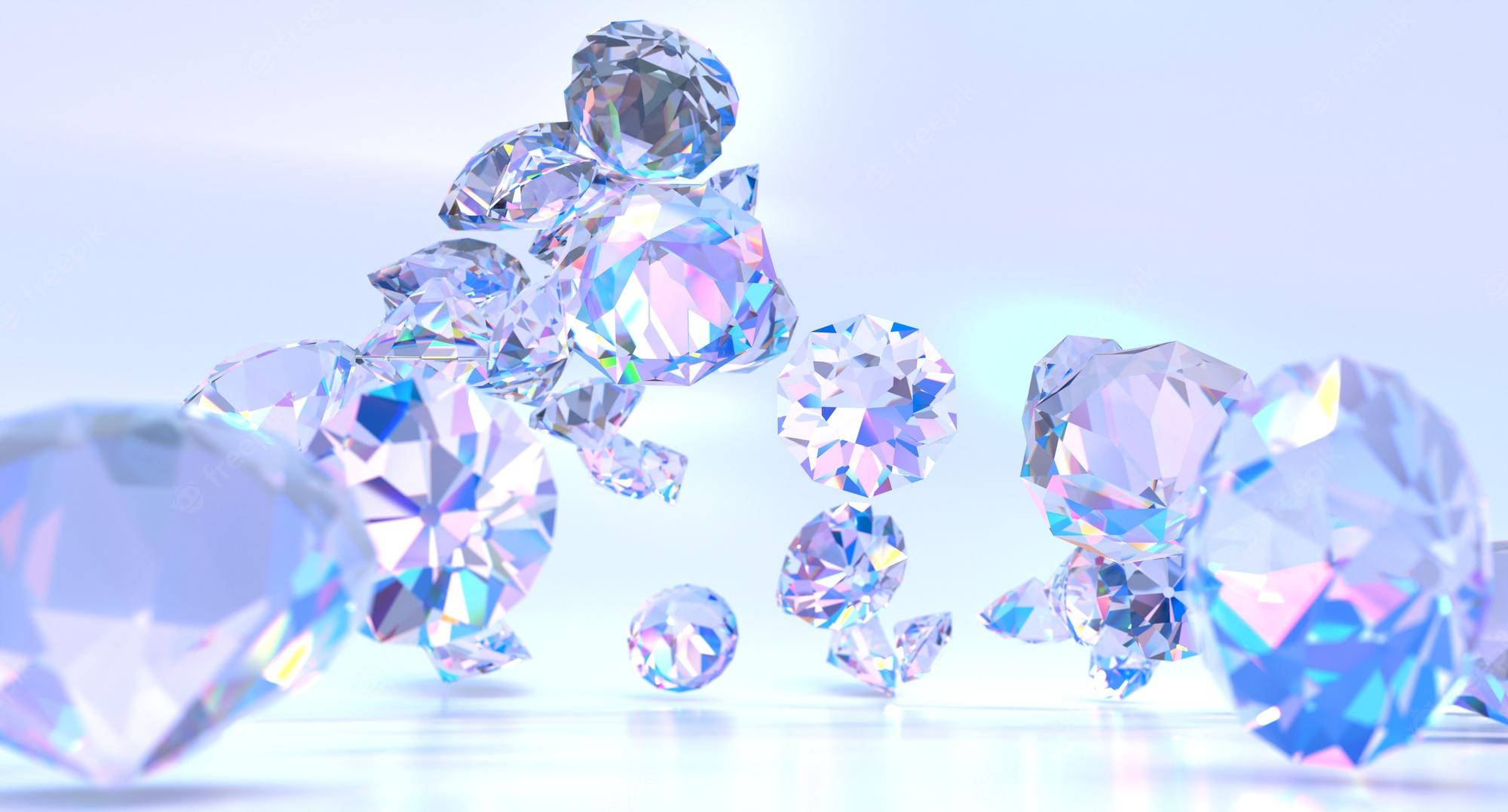 水晶 桌布 壁紙 — 閃爍的藍色和紫色鑽石在柔和發光的背景上漂浮並聚集。