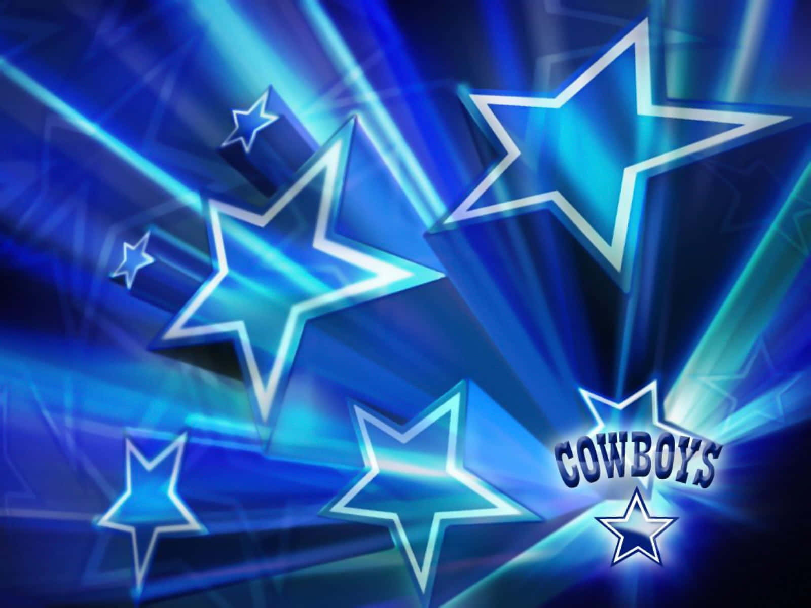 發光背景上帶有'COWBOYS'文字的藍色發光星星。 — 牛仔 GIF 壁紙