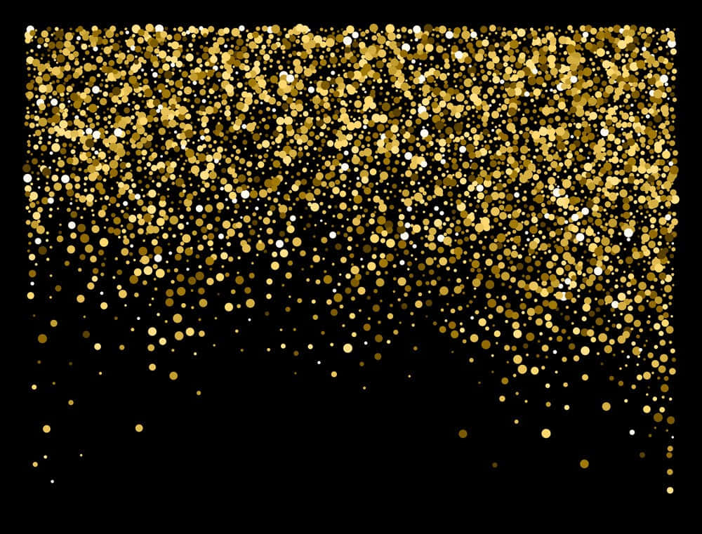 Gold Confetti 桌布 壁紙 — 閃爍的金色和白色亮粉顆粒如瀑布般落在純黑背景上，營造出奢華的節慶效果。