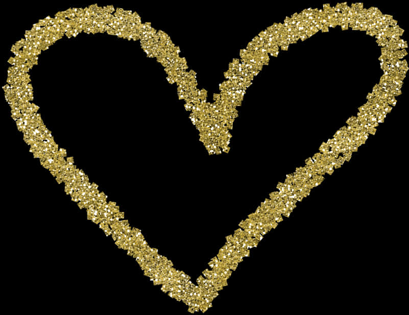 Gold Glitter 桌布 壁紙 — 閃爍的金色心形輪廓在純黑色背景上閃耀，邊緣銳利且帶有紋理。