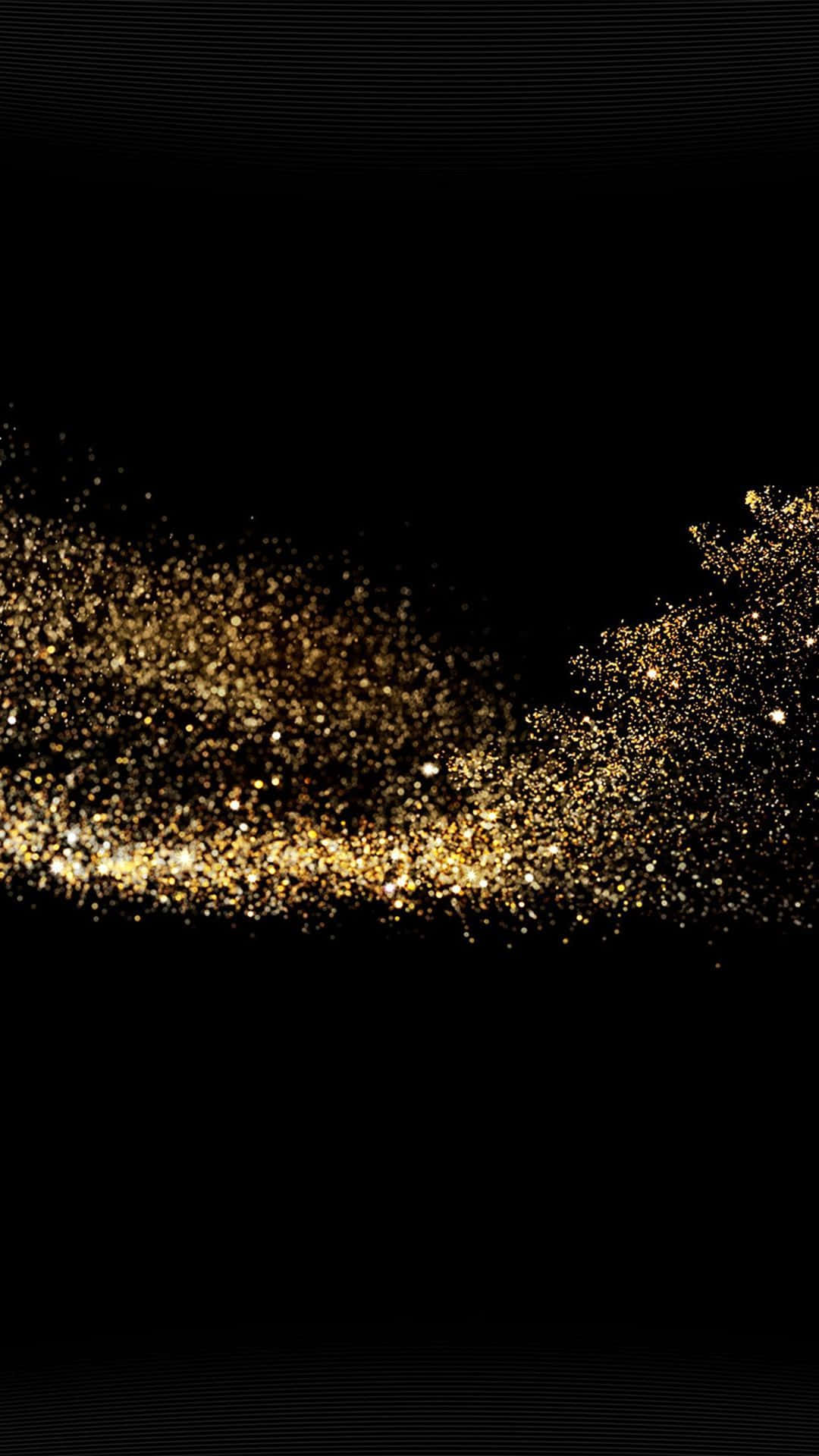 Elegant Black And Gold 桌布 壁紙 — 閃爍的金色閃粉粒子如瀑布般沿對角線流過帶有微妙水平線的深黑色背景。