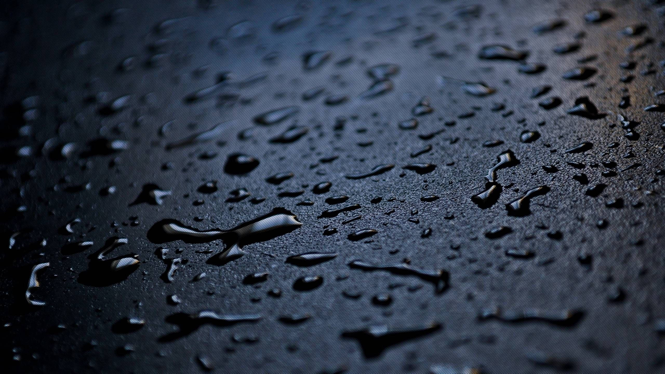 Rainy Day 桌布 壁紙 — 閃爍的雨滴依附在深色紋理表面上，在柔和環境光下閃耀。