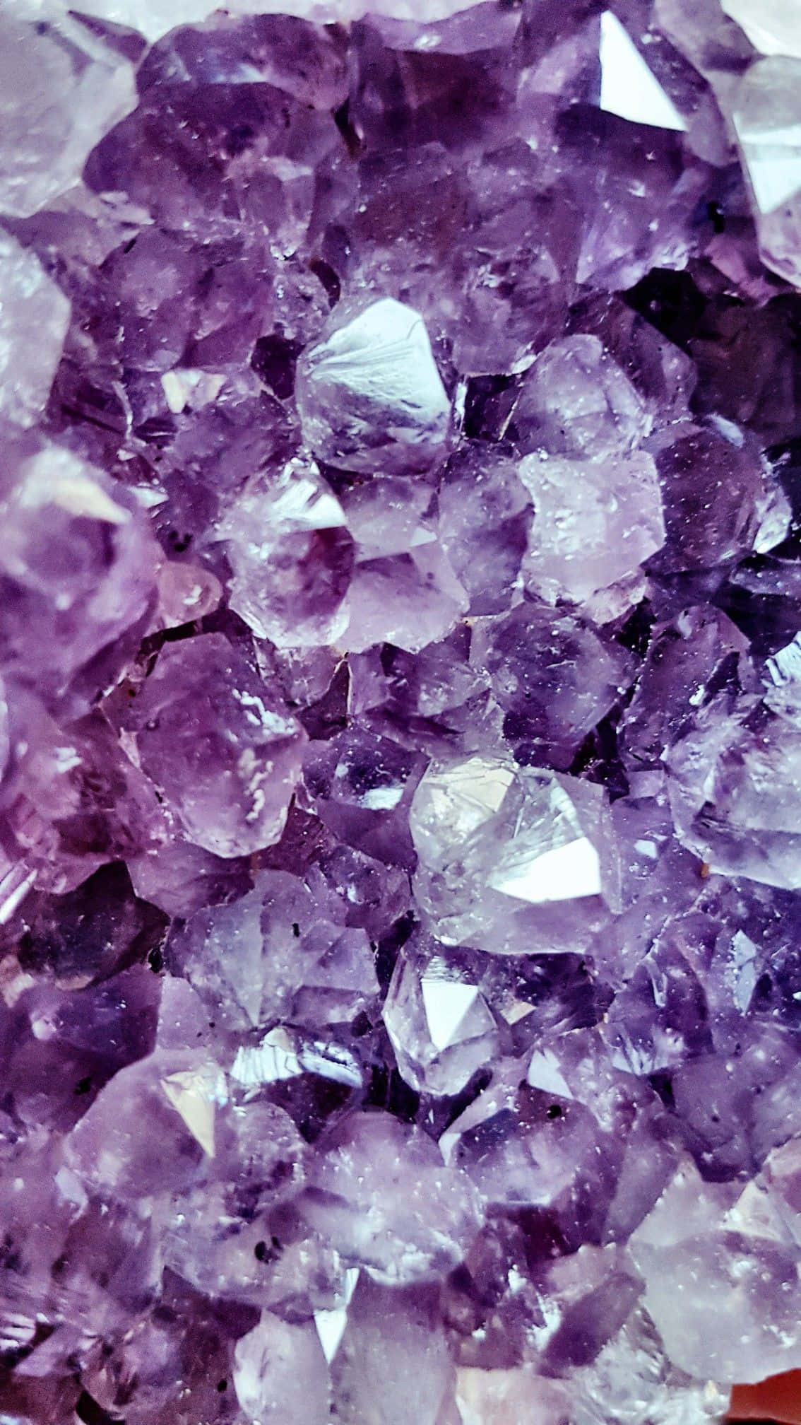 紫水晶 桌布 壁紙 — 閃爍紫色紫水晶晶體的近距離特寫，具有銳利的刻面捕捉光線。