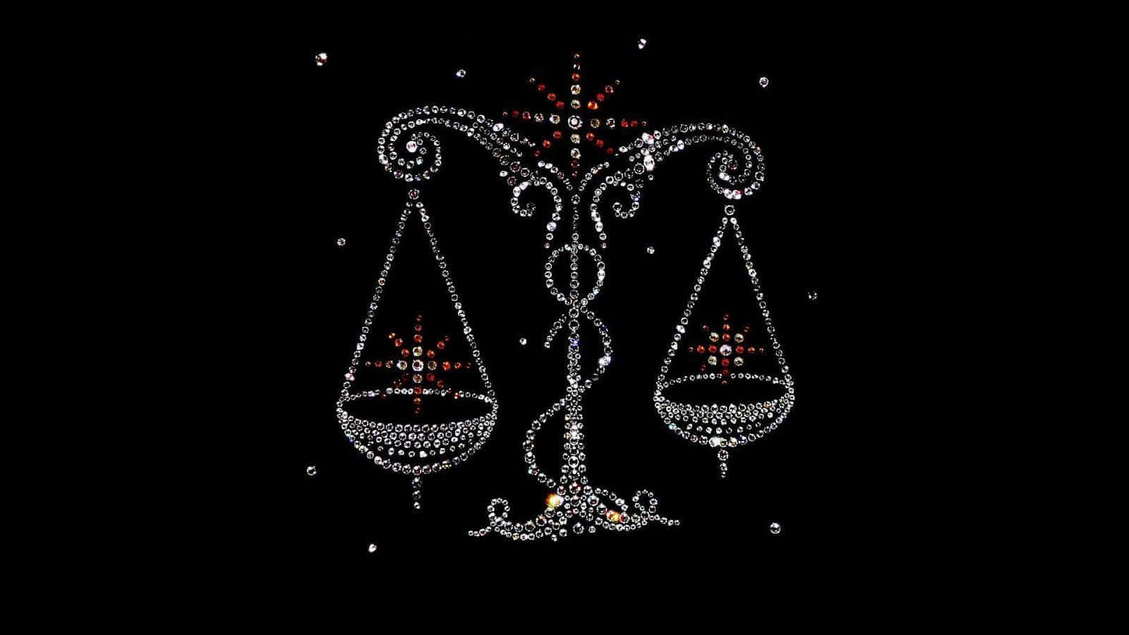 libra 桌布 壁紙 — 閃爍銀紅色的天秤正義，飾有寶石，襯托在黑色虛空中。