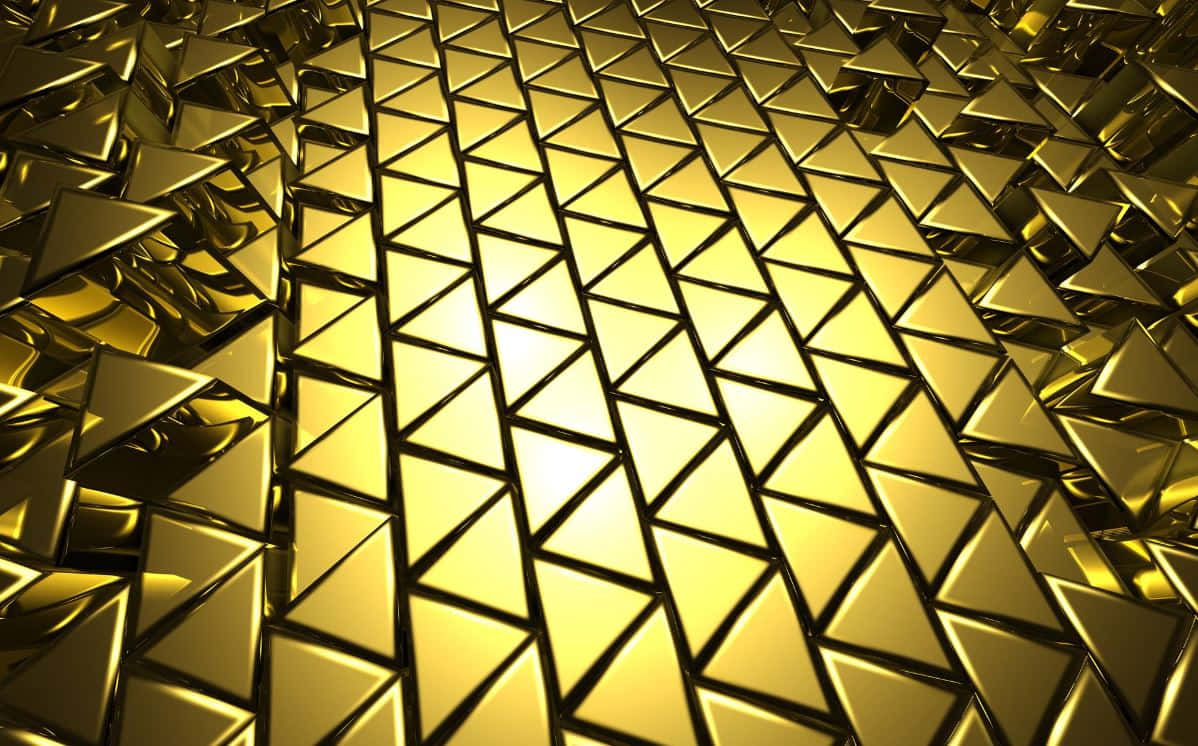 Yellow Triangle 桌布 壁紙 — 閃耀的金色三角形圖案，帶有銳利的幾何切面，在迷人的3D渲染抽象設計中反射光線。