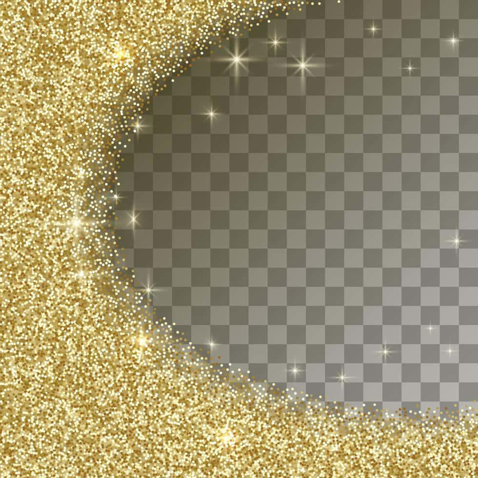 High Resolution Gold Glitter 桌布 壁紙 — 閃耀的金色閃粉瀑布沿對角線流過透明背景，伴隨著閃爍的星爆。