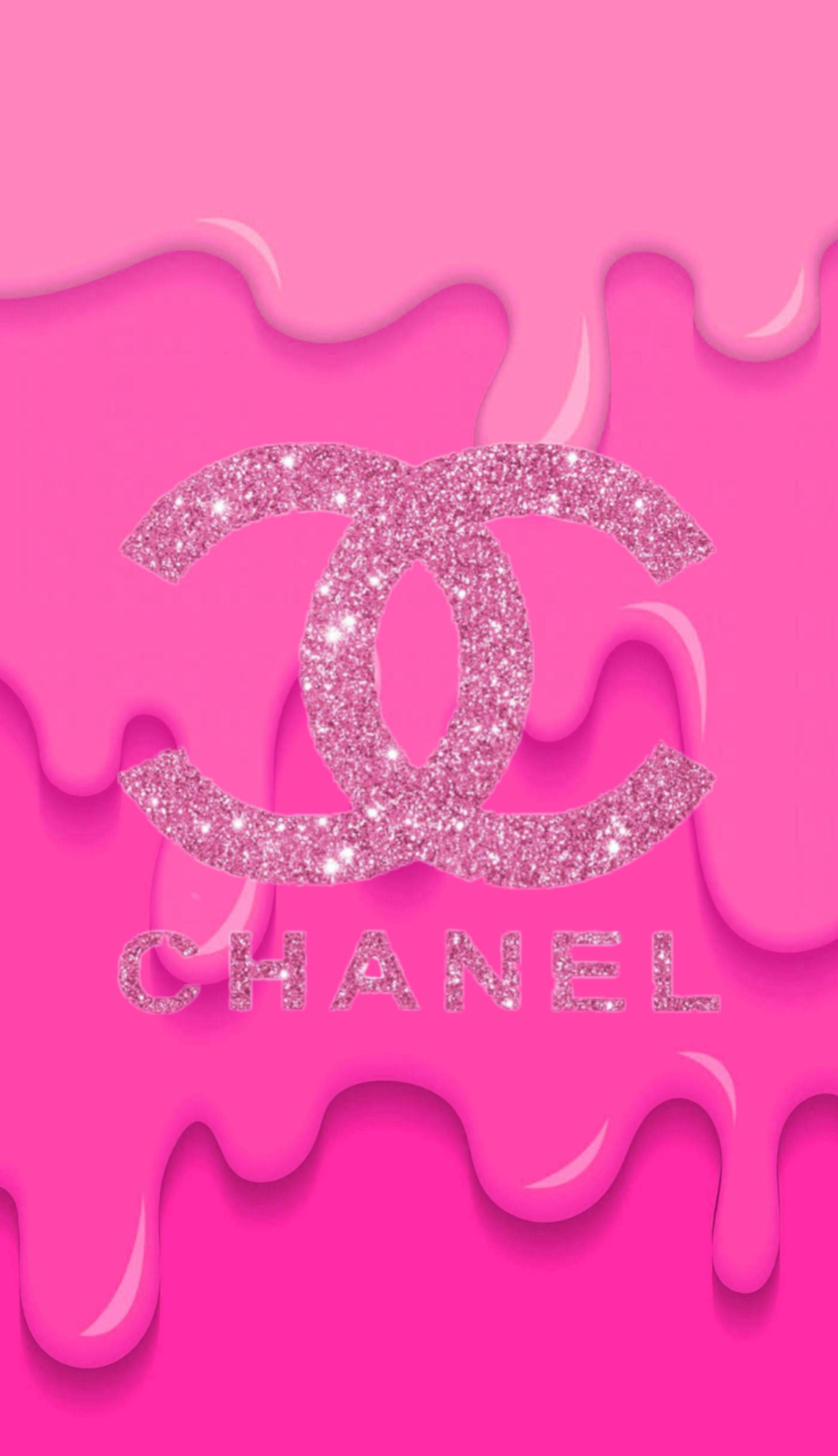 香奈兒標誌 桌布 壁紙 — 閃閃發光的粉紅色 Chanel 標誌像液體糖果一樣滴落在充滿活力的粉紅色背景上。