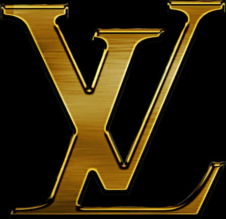 Fashion Logo 桌布 壁紙 — 閃閃發光的金色交織LV字母組合標誌，在純黑背景上大膽矗立。