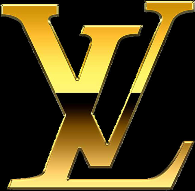 Fashion Logo 桌布 壁紙 — 閃閃發光的金色交織LV字母組合標誌在純黑色背景上大膽地矗立。