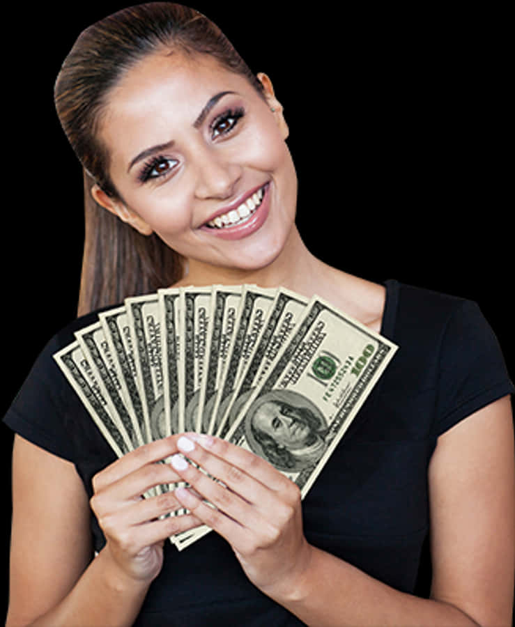 開心女性手持現金 壁紙