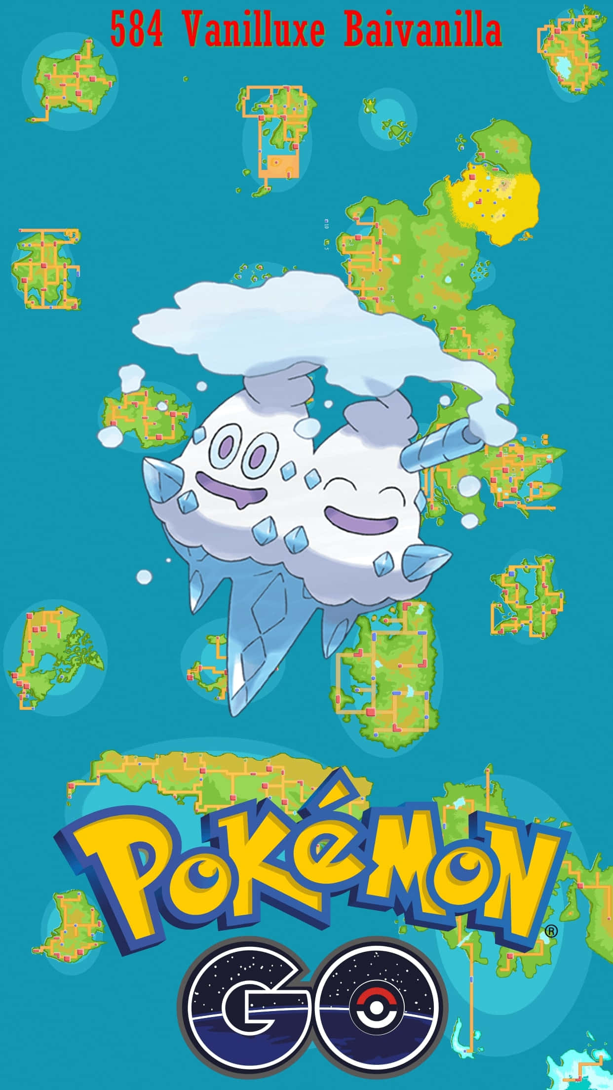 電玩遊戲 桌布 壁紙 — 開心的雙倍多多冰漂浮在青綠色背景上的 Pokémon GO 位置地圖上方。