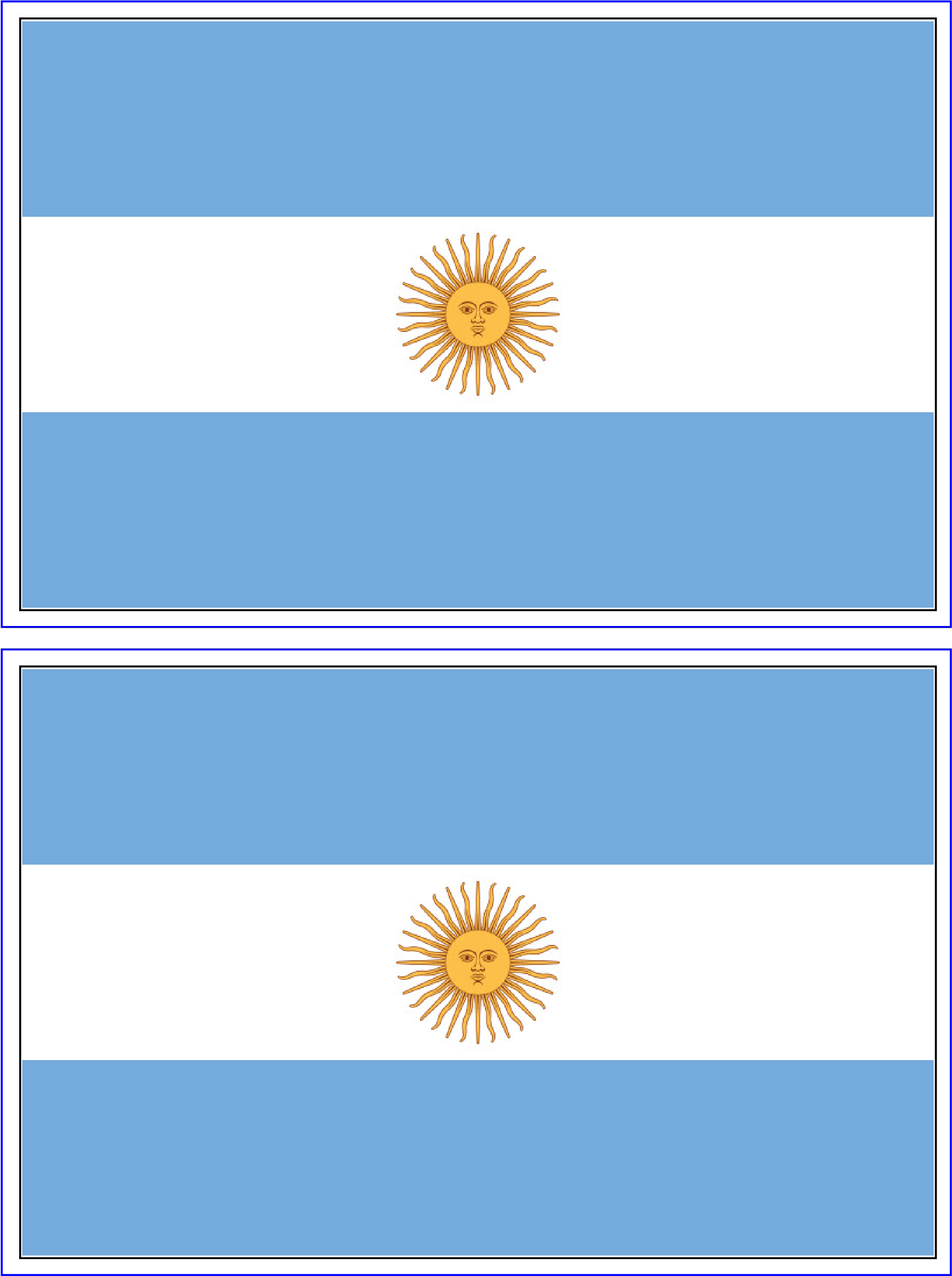 Argentina 桌布 壁紙 — 阿根廷國旗，由淺藍、白、淺藍三條橫條組成，白色橫條中央有一個金色太陽標誌。