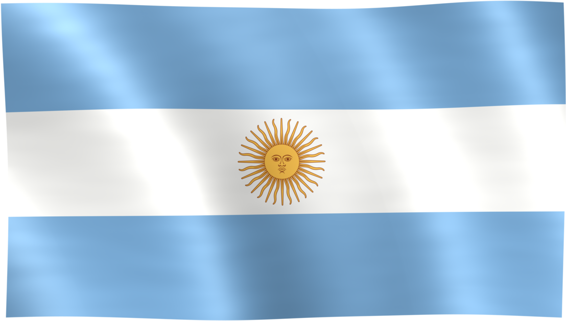 Argentina 桌布 壁紙 — 阿根廷國旗優雅飄揚，淺藍、白色和金色的太陽徽章隨風輕拂。