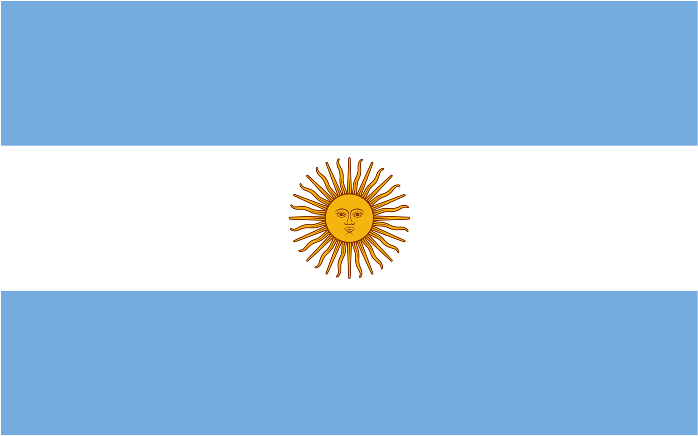 Argentina 桌布 壁紙 — 阿根廷國旗採用淺藍色、白色和金色，白色條紋中央有一個光芒四射的太陽標誌。
