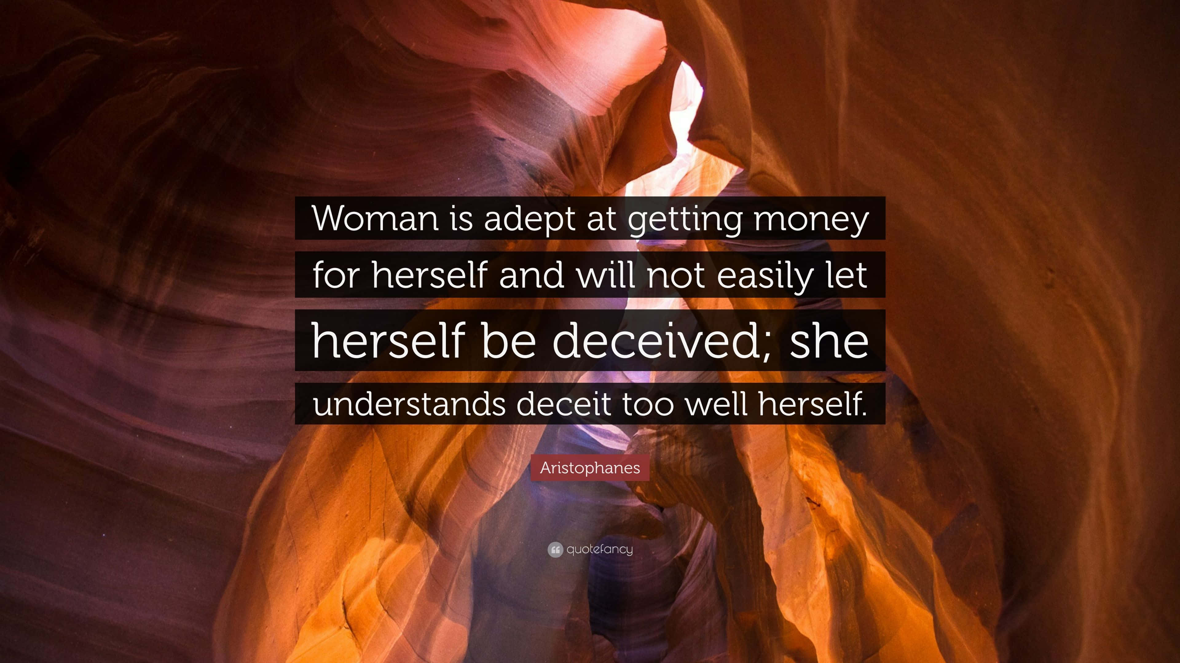 Woman 桌布 壁紙 — 阿里斯托芬的語錄疊加在溫暖發光的峽谷上，帶有光滑彎曲的岩石形態。