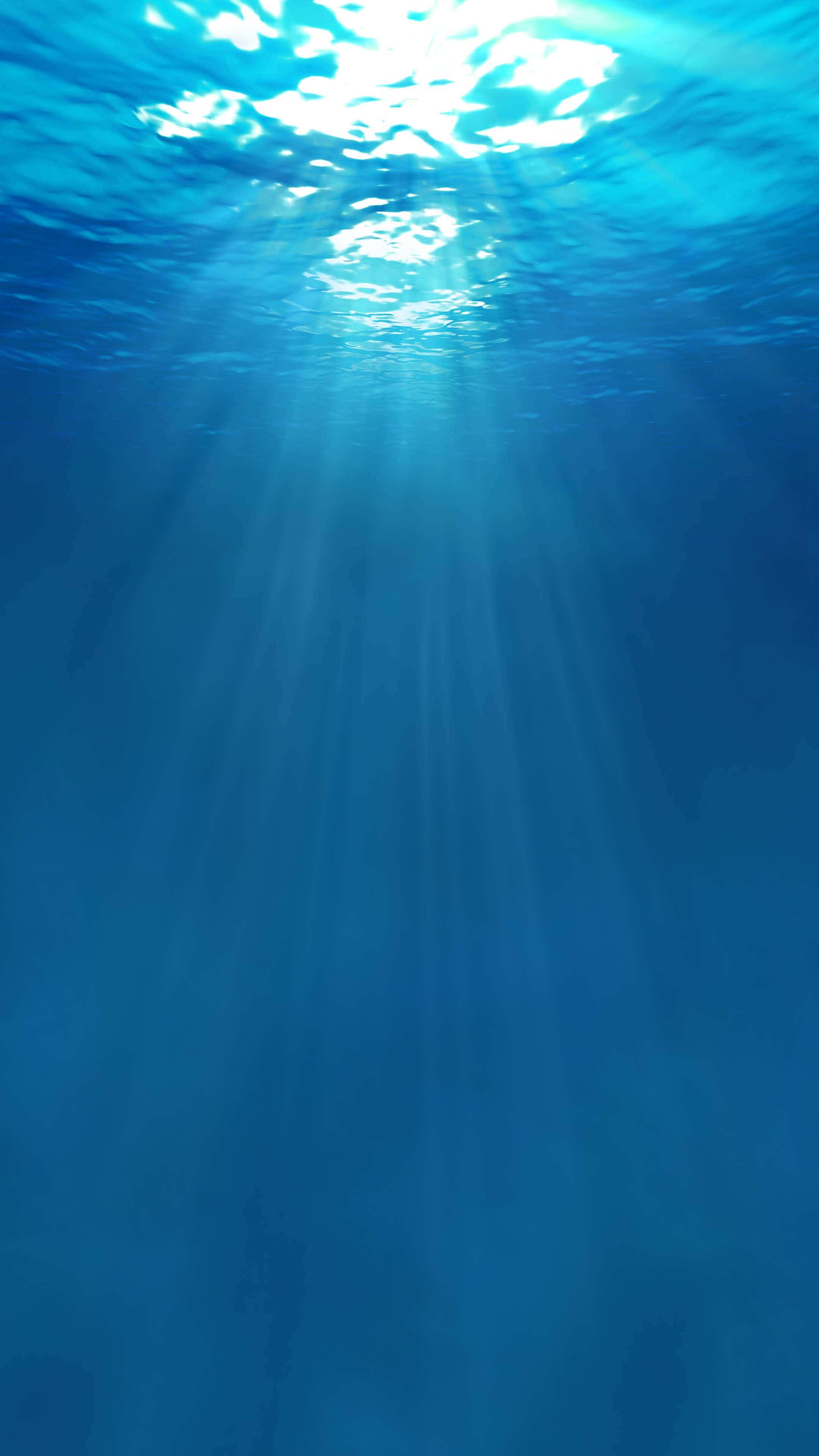 Underwater iPhone 桌布 壁紙 — 陽光光束穿透海面，在深藍色海水中投射出耀眼的光芒。