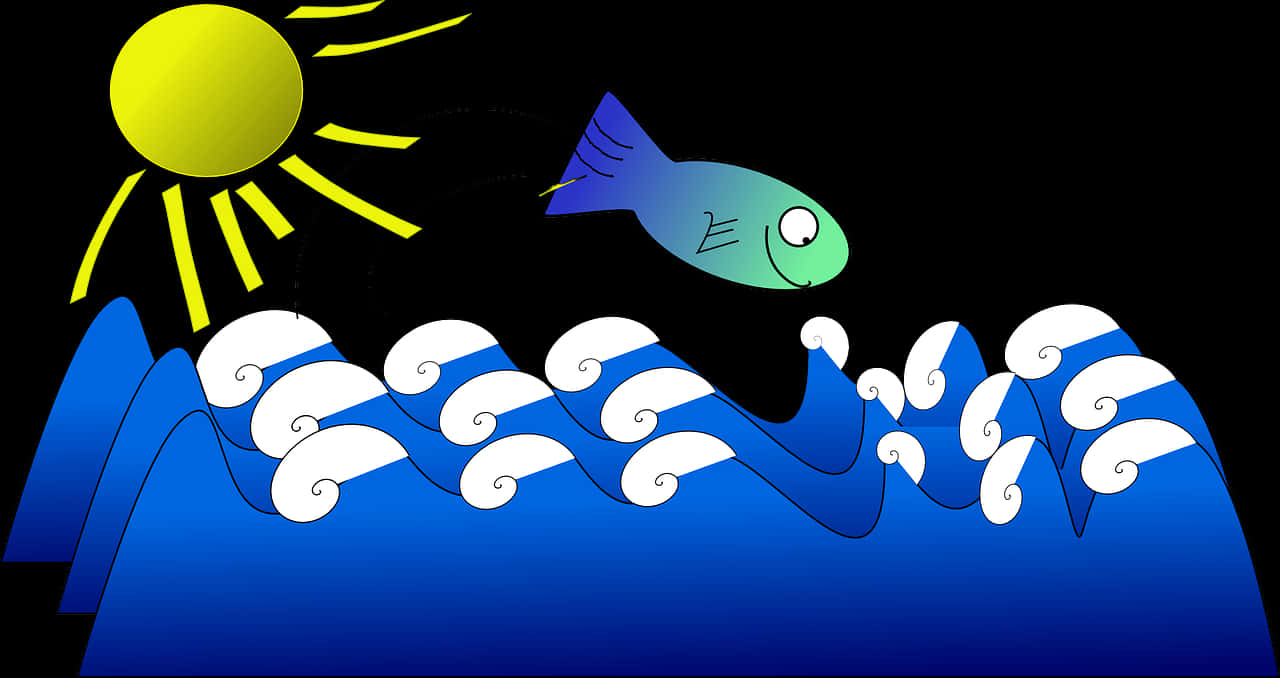 陽光海洋波浪與魚群 壁紙