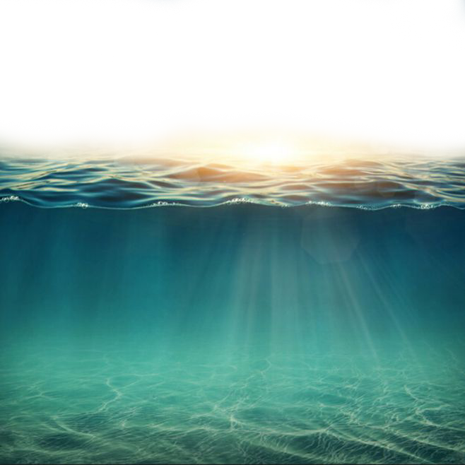 水下動畫 桌布 壁紙 — 陽光穿透海浪，將耀眼的光束投射到寧靜的碧綠色水下場景。