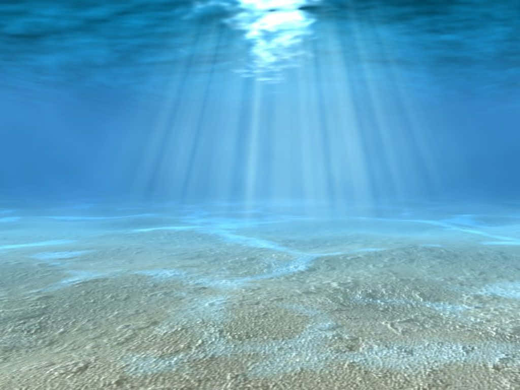 Underwater Ocean 桌布 壁紙 — 陽光穿透清澈的藍色海水，照亮下方的沙質海床。
