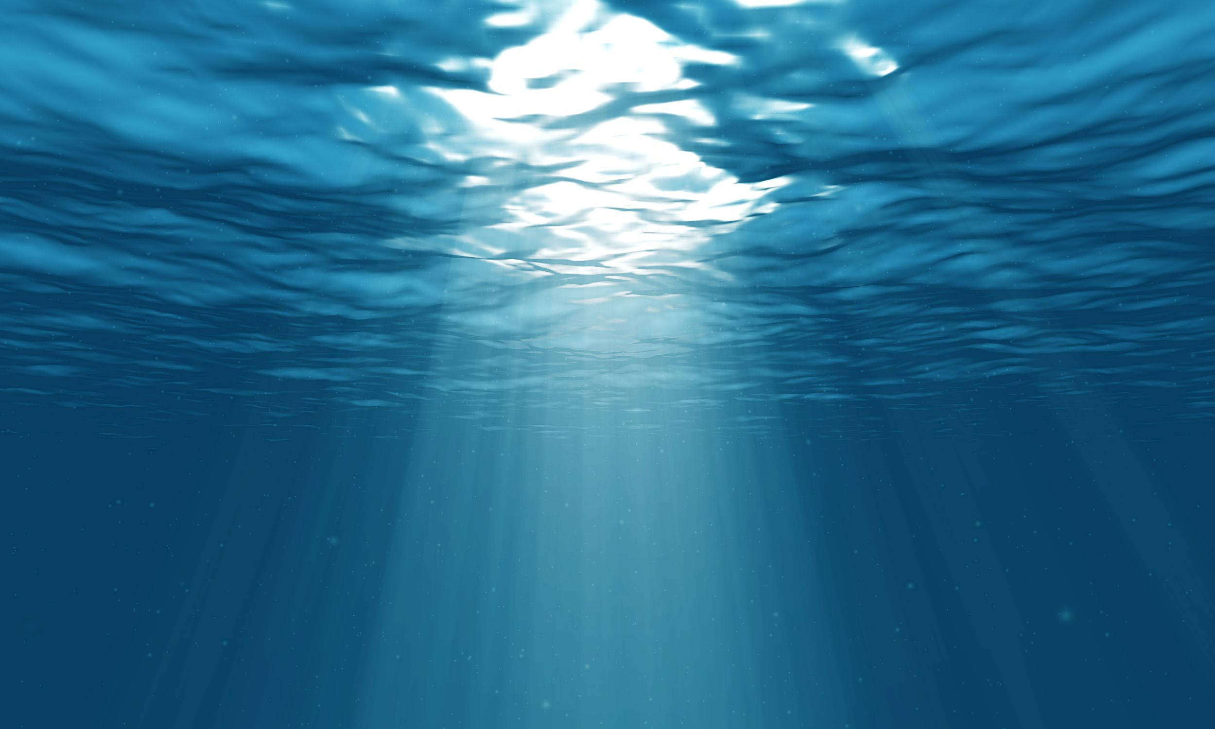水下動畫 桌布 壁紙 — 陽光穿透漣漪的海面，在深藍色海水中投射出空靈的光線。