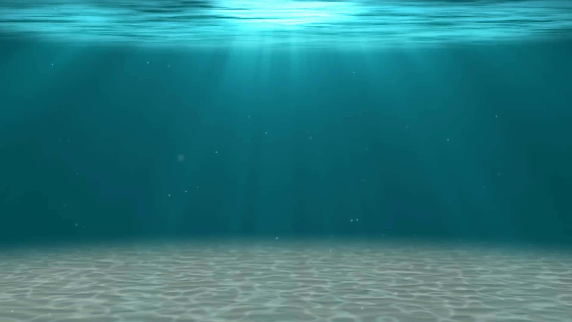 水下動畫 桌布 壁紙 — 陽光穿透碧綠海水，照射在沙質海床上，形成輕柔漣漪和漂浮微粒。