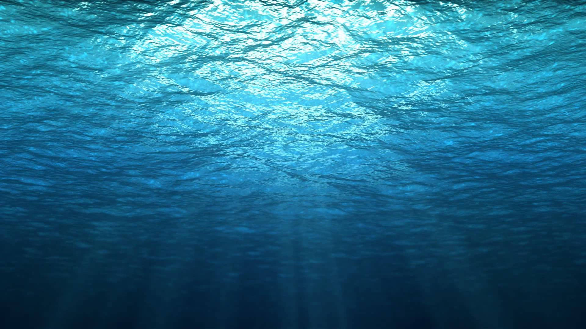 水下動畫 桌布 壁紙 — 陽光穿過漣漪的海面，將空靈的光束投射到深藍色的海水中。