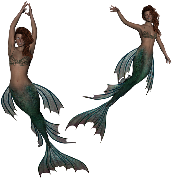 雙美人魚插畫 壁紙