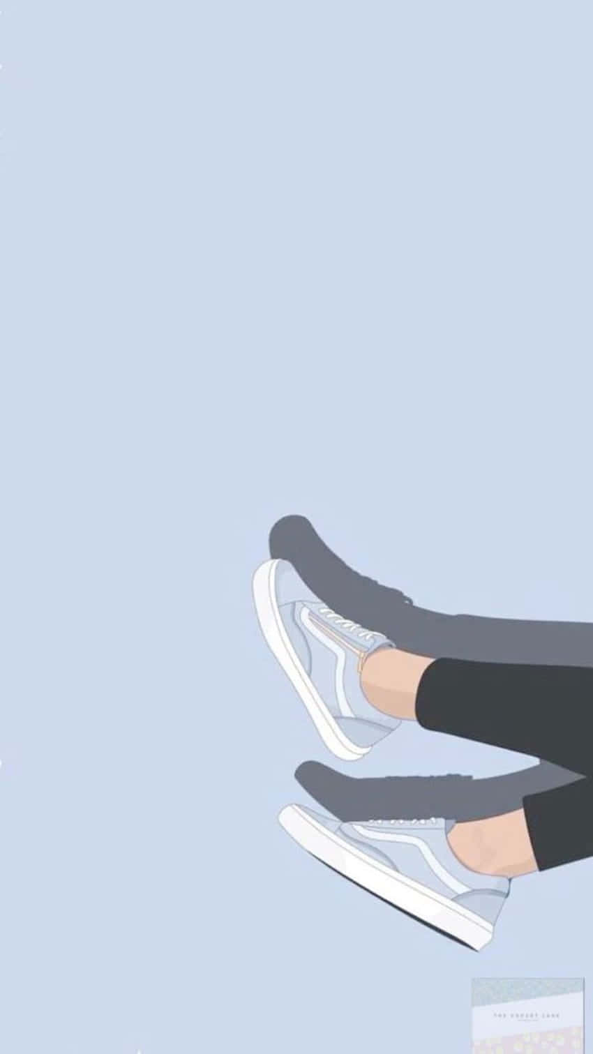Skater Girl Aesthetic 桌布 壁紙 — 雙腳穿著淺藍色運動鞋，隨意地靠在柔和粉藍色背景上，採用極簡線條藝術風格。