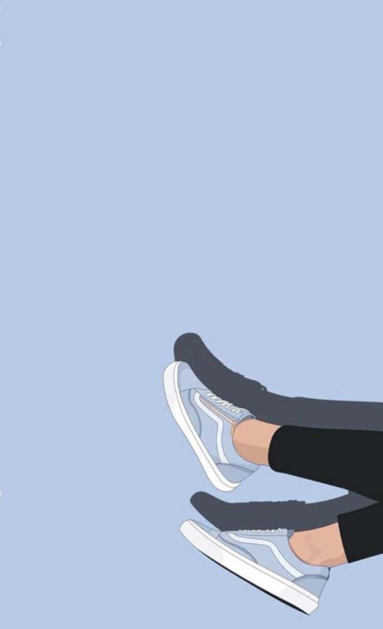 Cute Shoes 桌布 壁紙 — 雙腳穿著淺藍色運動鞋，隨意地靠在柔和的粉藍色背景上。