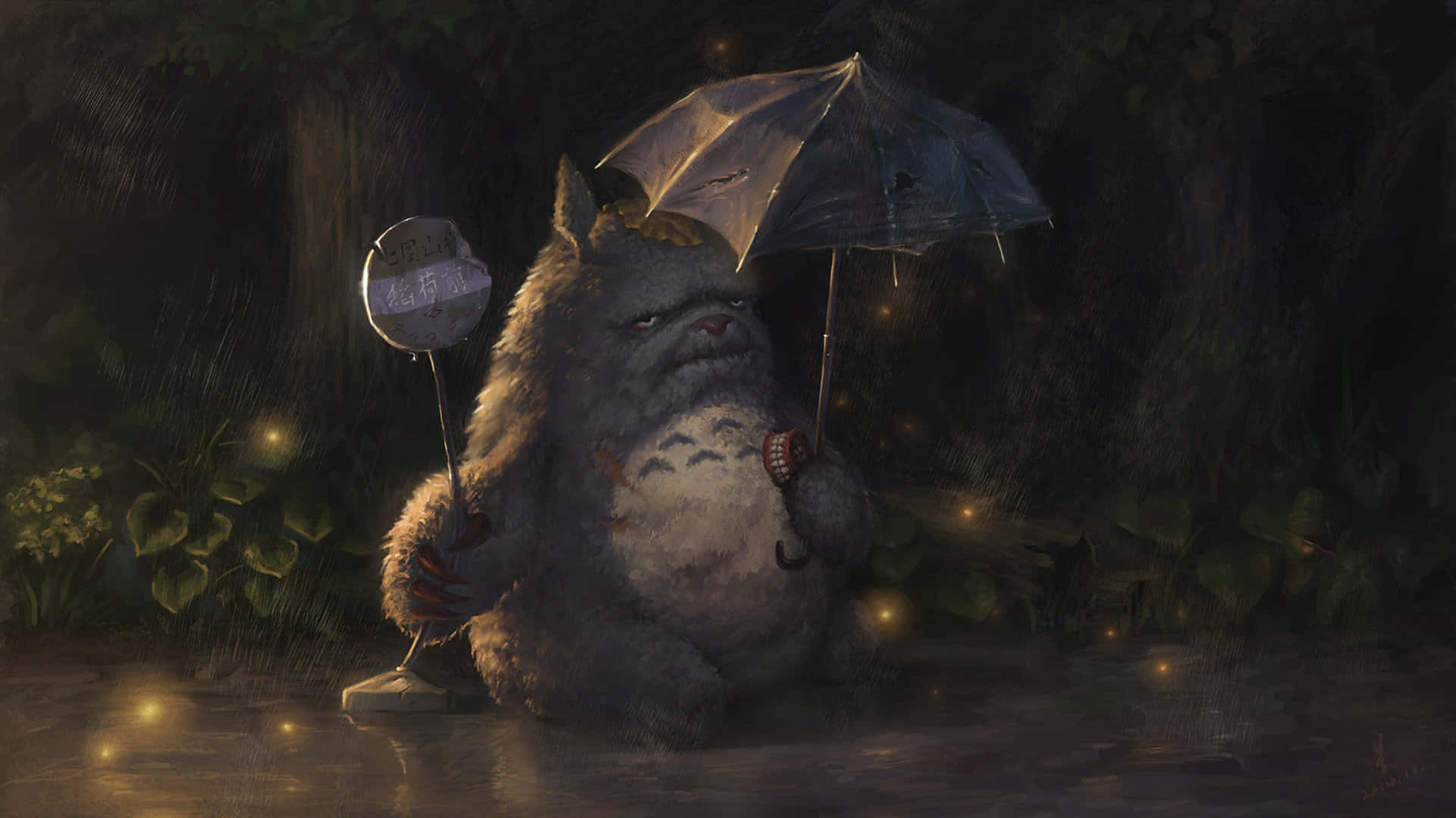 雨中撐傘的龍貓 壁紙