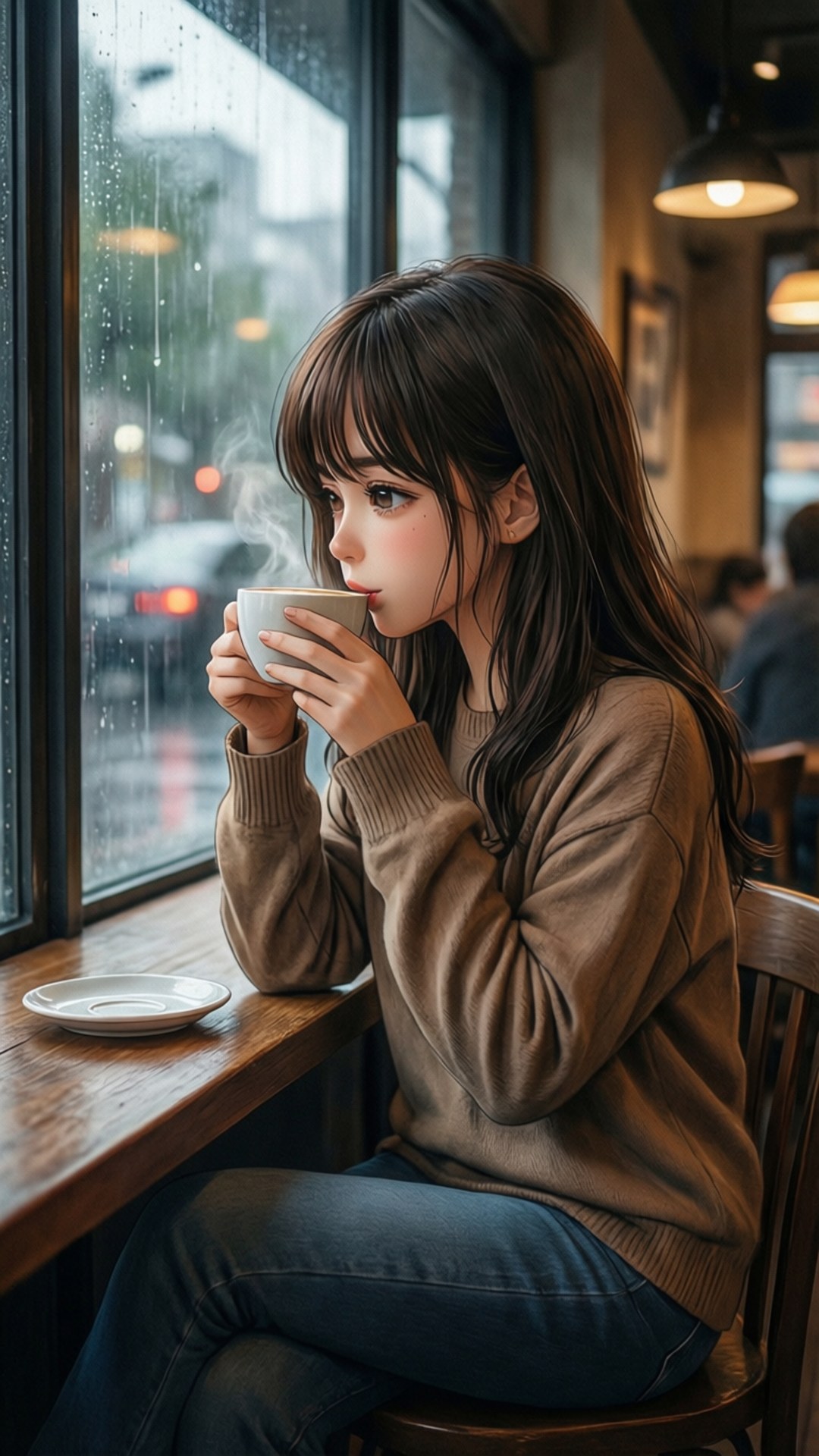雨中的咖啡館早晨 壁紙