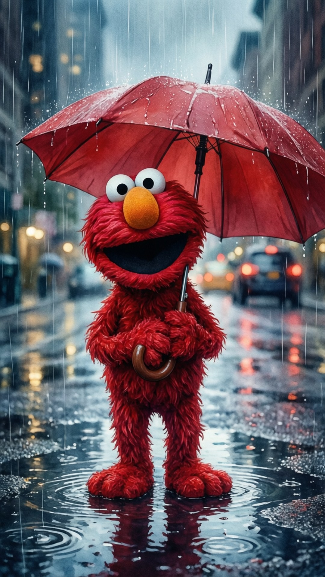 雨天中的Elmo 壁紙