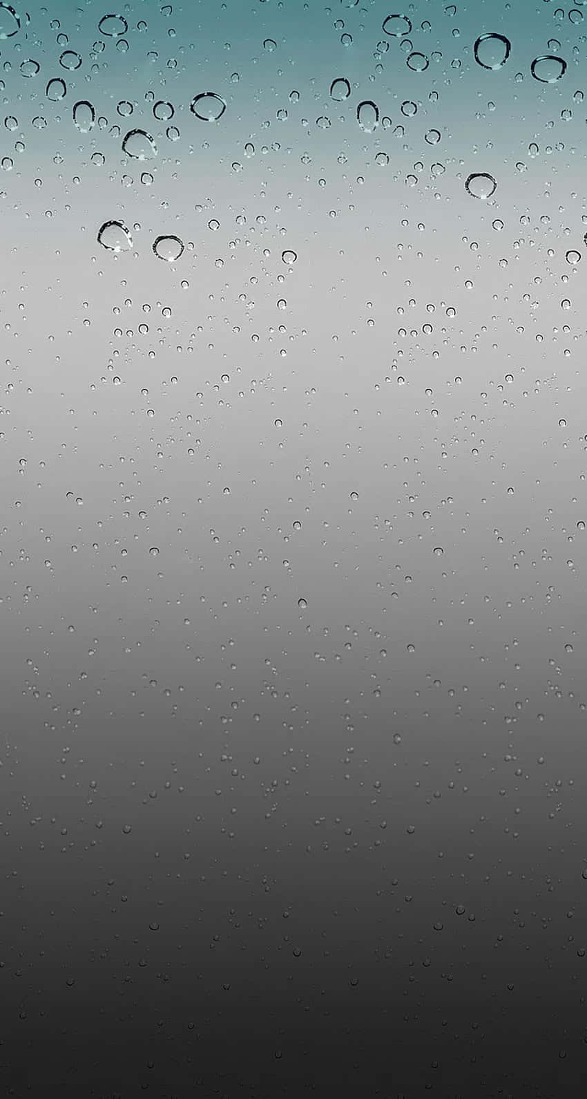 iOS 4 桌布 壁紙 — 雨滴依附在窗玻璃上，背景是從藍綠色漸變到炭灰色的天空。