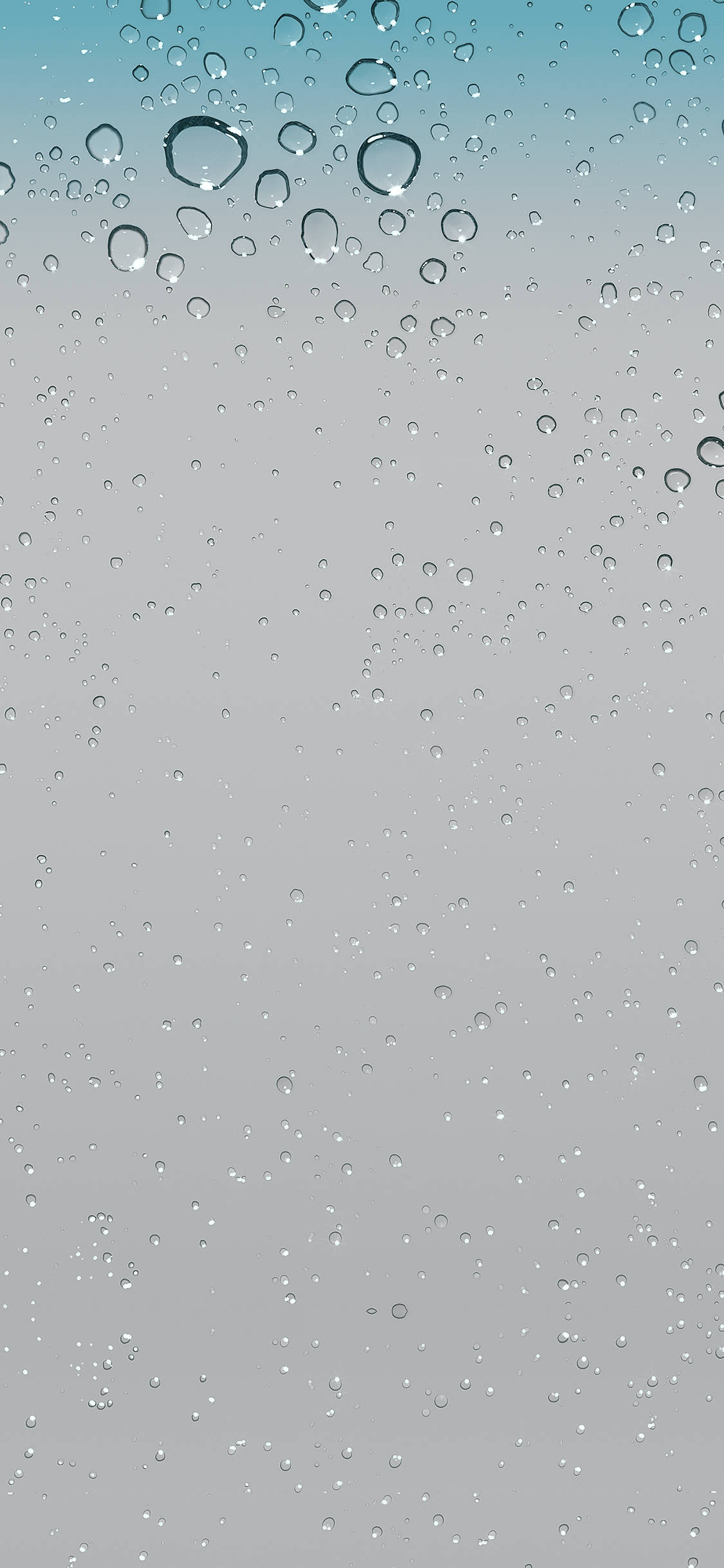 iPhone 桌布 壁紙 — 雨滴依附在窗玻璃上，背景是從青綠色漸變到灰色的柔和天空。