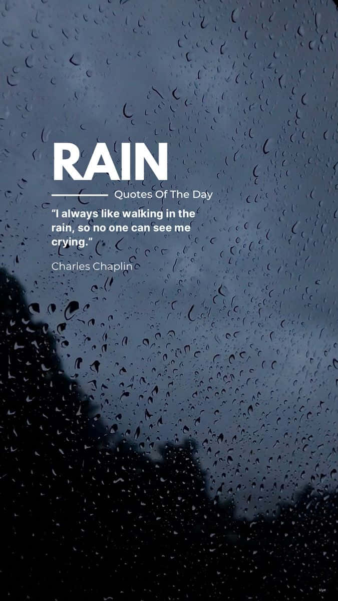 桌布 壁紙 — 雨滴沿窗戶流下，顯露出陰沉灰色天空下樹木的黑色剪影，並覆蓋著一句引言。