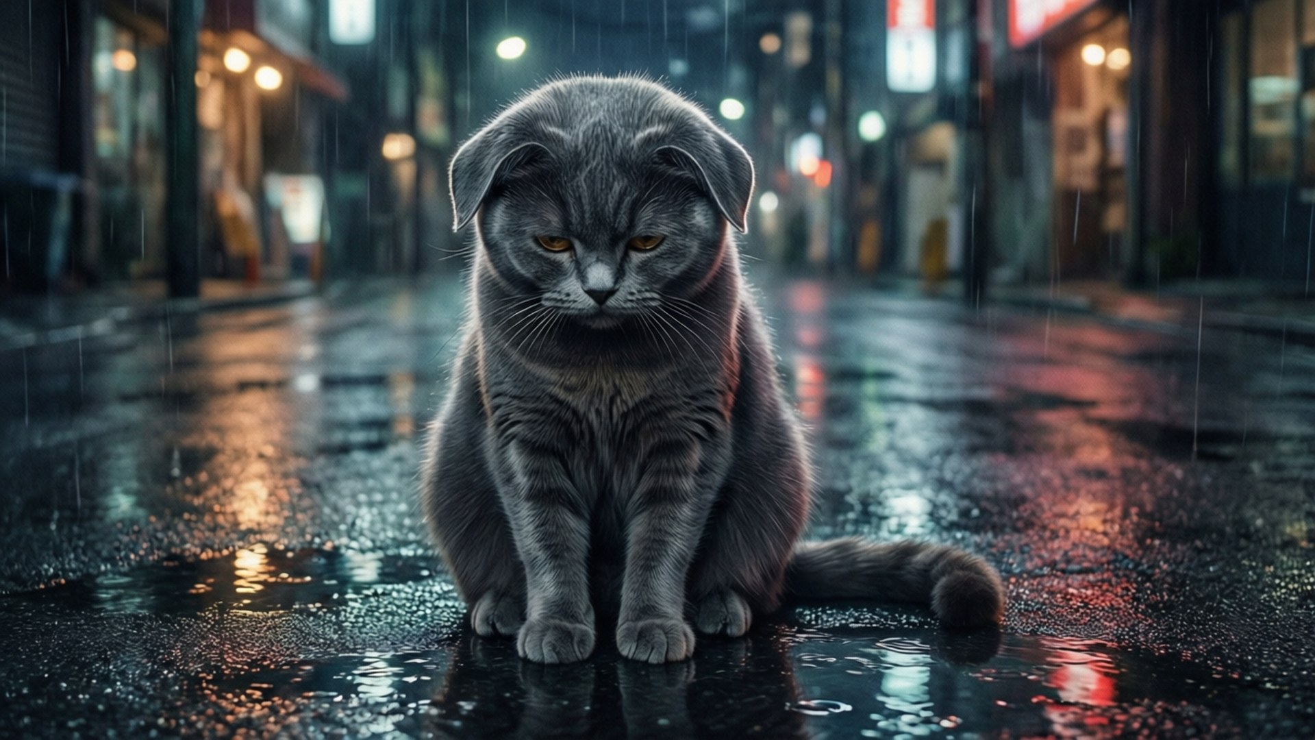 雨街上的貓 壁紙