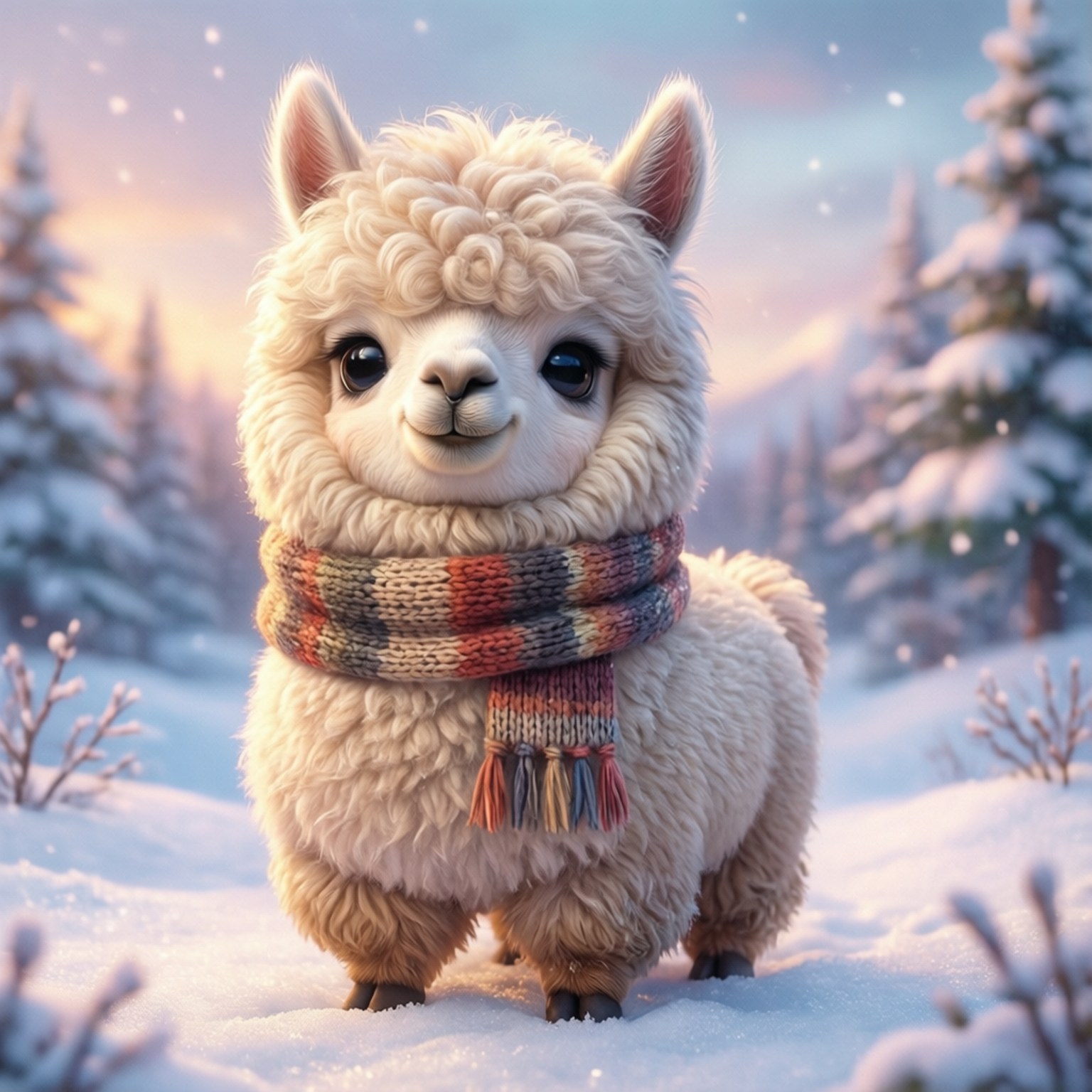 雪中可愛羊駝 壁紙