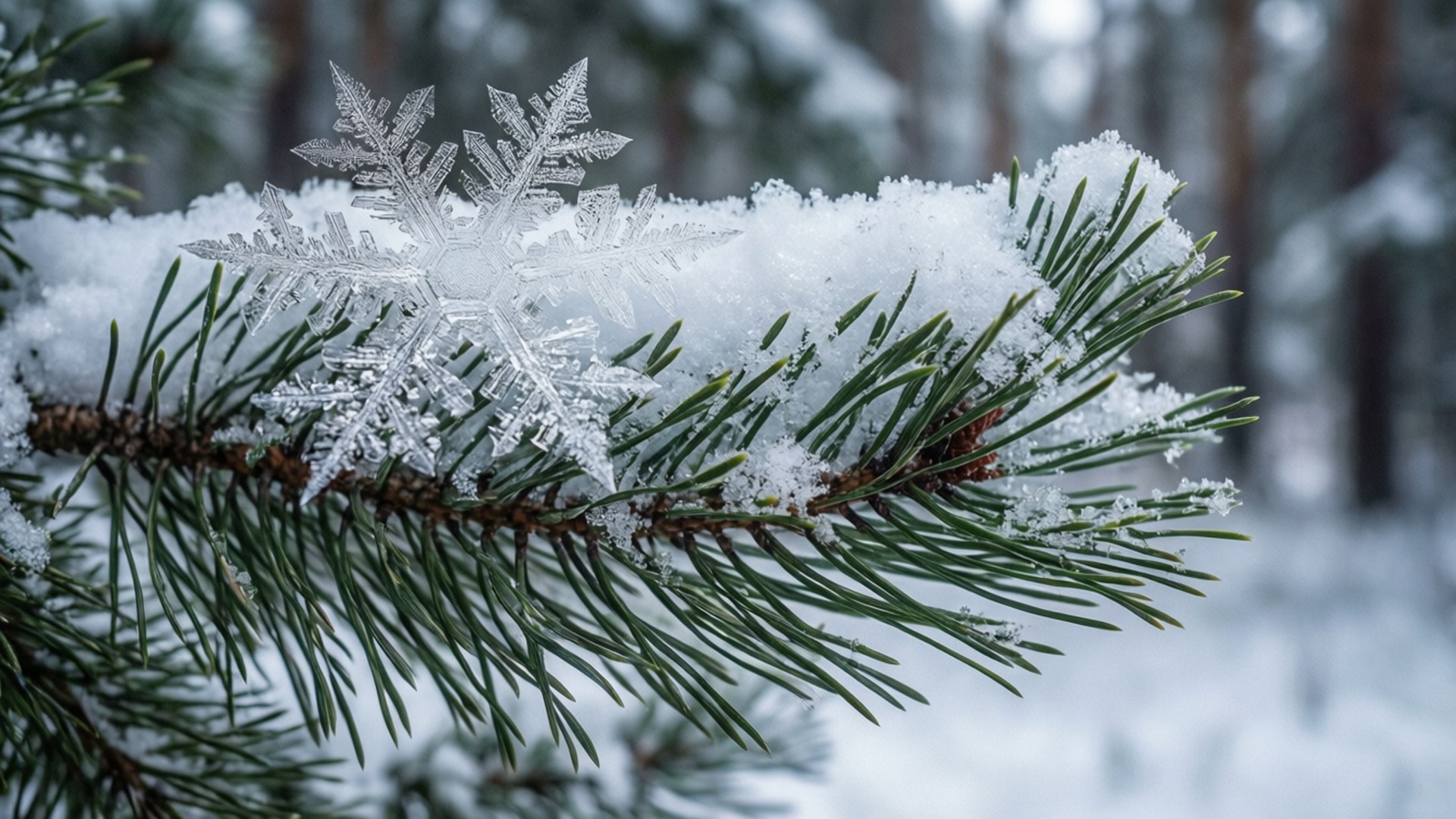 雪中松枝 壁紙